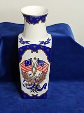 BEST Vintage Porcelain Transferware Patriot Bi-Centennial Vase Flags Eagle Gold picture