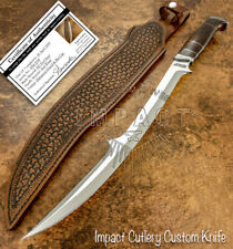 IMPACT CUTLERY RARE CUSTOM D2 MASSIVE SWORD BOWIE KNIFE BURL WOOD DAMASCUS GUARD picture