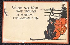 Vintage Halloween Postcard Black Cat Jack-o'-Lanterns Gibson Unposted picture