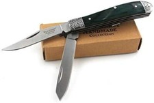 Green Wood Two Blade Trapper Pocket Knife Manual Folding picture