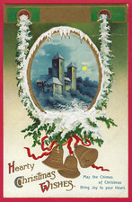 Vtg Clapsaddle Christmas Mountaintop Abbey Sunrise Gold Bells A/S PC Emb c1912 picture