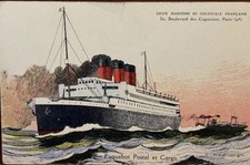 Original c. 1920s S.S. Paris Léon Haffner French Maritime Art Postcard picture