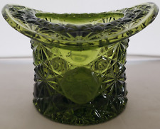 Indiana Glass Green Top Hat Daisy &Button Pattern Catch-All/ Bud Vase Made USA picture