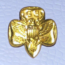 Vintage Girl Scouts GS USA Trefoil Eagle Shield Gold Tone Membership Pin picture