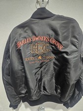 Harley-Davidson H.O.G. Harley Owners Group Black Bomber Jacket Orange Lining picture