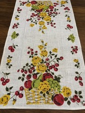 NOS Vintage Linen Floral & Fruit Tea Towel Cherries Strawberries Raspberries  picture
