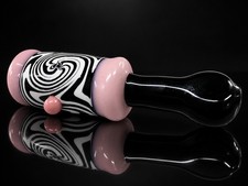 Glass Tobacco Chillum Black White Swirl Blush Pink Accents Thick Glass picture