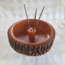 Vintage Wood Rustic Natural Bark Nut Bowl Mid Century 60s Turned Bowl Solid Log picture