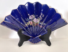 Vintage Collectible Cobalt Blue Fan Plate - Floral Design picture