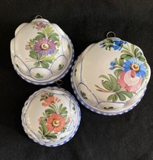 Vtg Bassano ABC Hand Painted Floral Jello Mold Decorative Wall Hanging Set Of 3 picture
