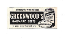 Greenwoods Harvard Beets Print Ad Vintage Advertisement Food Advertising 1955 picture