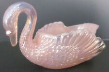 BOYD GLASS IRIDESCENT PINK CARNIVAL SWAN OPEN SALT CELLAR DISH 2 LINES #S6 picture