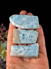 101G DOMINICAN LARIMAR STONE LOT 3PCS - RAW AQUAMARINE CRYSTAL SLICE ROUGH picture