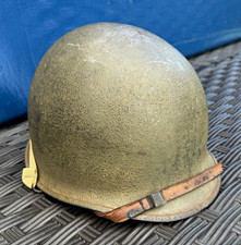 WWII WW2 US M1 Front Seam Swivel Bale Combat Helmet w/Liner - Exc picture