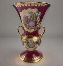 Vintage RW Bavaria Fragonard Porcelain Urn Vase 8” Burgundy Gold Gilt Germany picture