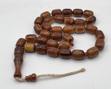 33 ANTIQUE OTTOMAN HONEY AMBER FATURAN BAKELITE LATHE WORRY PRAYER BEADS 62.4 GR picture