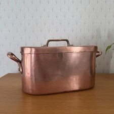 Antique French Copper Oval Cocotte Pot Dehillerin Paris Brass Handles 14102615 picture