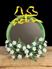 Antique/Vtg Tole Frame Italian Style Mirror Porcelain Flowers Bow Ribbon Shabby picture