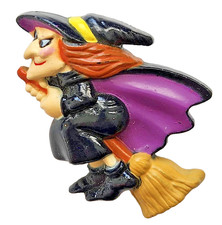 Russ PIN Halloween Vintage WITCH Flying BROOM 1980s Holiday Brooch picture