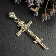 Vintage 925 Sterling Silver Orthodox Crucifix Cross Pendant Jesus Christ 3.2g picture