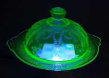 Hocking Glass Covered Butter Dish Uranium Depression Glass Cameo Ballerina RARE picture