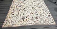 Vintage Kashmir India Wool Crewel Bedspread Coverlet 99”x 83”  Hand Embroidered picture