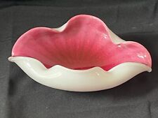 Vintage Murano Glass Bowl Candy Dish Pink & White Pinched Ruffled Edges picture