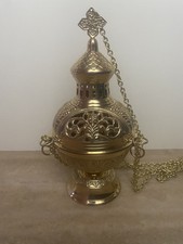 Traditional Triple Chain Brass Church Censer, Thurible w/Liner, Catholic Church  picture