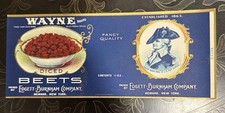 1920 ANTIQUE SCARCE RARE MINT WAYNE BRAND Diced Beets LABEL Edgett-Burnham NY picture