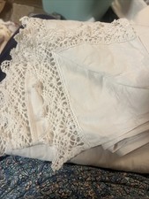Antique Métis French-Belgian Flat sheet Lace White Fabric Curtain Table Cloth picture