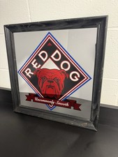 VINTAGE RED DOG FRAMED MIRROR  BEER SIGN PLANK ROAD BREWERY 1994 rare bar pub picture