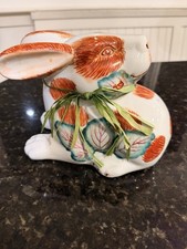 Vintage Japanese Kutani Porcelain Rabbit Figurine Hand Painted Imari Style Bunny picture