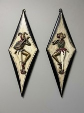 Vintage Burwood Jester Harlequin Diamond Wall Plaques MCM Carnival Art Set picture