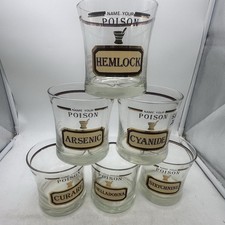 Vtg Cera Name Your Poison Double Old Fashioned Glasses (6) Mid Century Modern picture