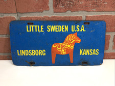 VTG Antique LITTLE SWEDEN Lindsborg Kansas USA Steel Metal License Plate RARE🔥 picture