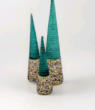 3 Bejeweled  pearl rhinestone christmas tree Cones velvet tops 30 24 18” Vtg MC picture