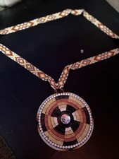 4” Authentic Quill, And Bead Medallion In The Traditional Colors Of Sioux  Tribe picture
