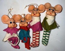 Vintage Lot 4 PIXIE ELF MOUSE Knee Huggers & Standing Christmas Ornaments Japan picture