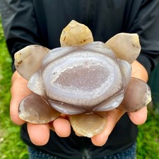 350G Natural Agate Geode Carved Lotus Flower, Hand Carved Healing Crystal Home picture