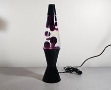 🔮 Vintage 1997 Lava Lite Midnight Lamp Purple Wax Clear Liquid Black Base picture