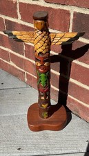 Vintage 1976 Hand Carved Wood Totem Pole Signed F. Rhadigan picture