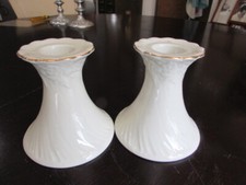 Pair (2) Crown Classics Porcelain Taper Candleholders White with Gold Trim Mint picture