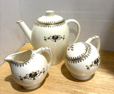 Antique Edwin M. Knowles Floral Hand Painted Teapot Cream And Sugar Set 3 picture