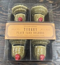 4 Williams Sonoma Ceramic Turkey Place Card Holders Thanksgiving Table Decor NIB picture