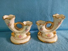 Vintage Abington Pottery Candlestick Holders Floral Design With Gold Accents Set picture