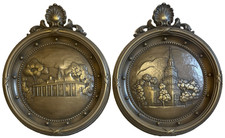 2 HOMCO Independence Hall Mount Vernon Wall Decor Brown Gold Patriotic VTG 60s picture