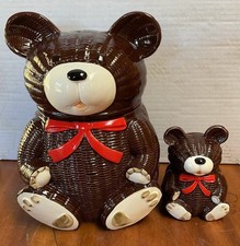 Vintage Otagiri OMC Brown Bear Cookie Jar & Coin Bank Set Japan 1970s picture