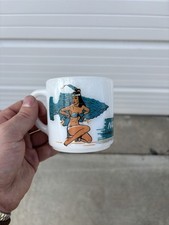 Vintage 50s 60s Milk Glass Coffee Mug Navajo Freight Lines Train Railroad USA picture