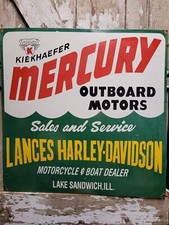 VINTAGE MERCURY PORCELAIN SIGN MOTORBOAT HARLEY DAVIDSON MOTORCYCLE ILLINOIS picture