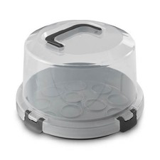 Mainstays Cake & Cupcake Carrier with Flippible Base, Lid, Handle & Clasps, Grey picture